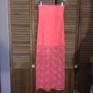 Long pink lace skirt